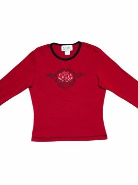 Vintage 90s Red Love Rose Graphic Long Sleeve Shirt Emo Goth Whimsigoth